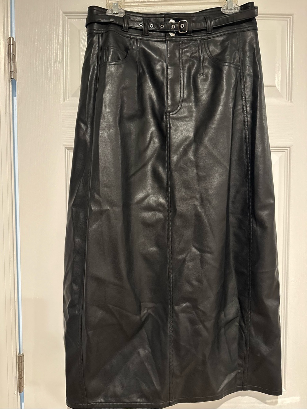 Pilcro Black Faux Leather Maxi Skirt with Belted Waist